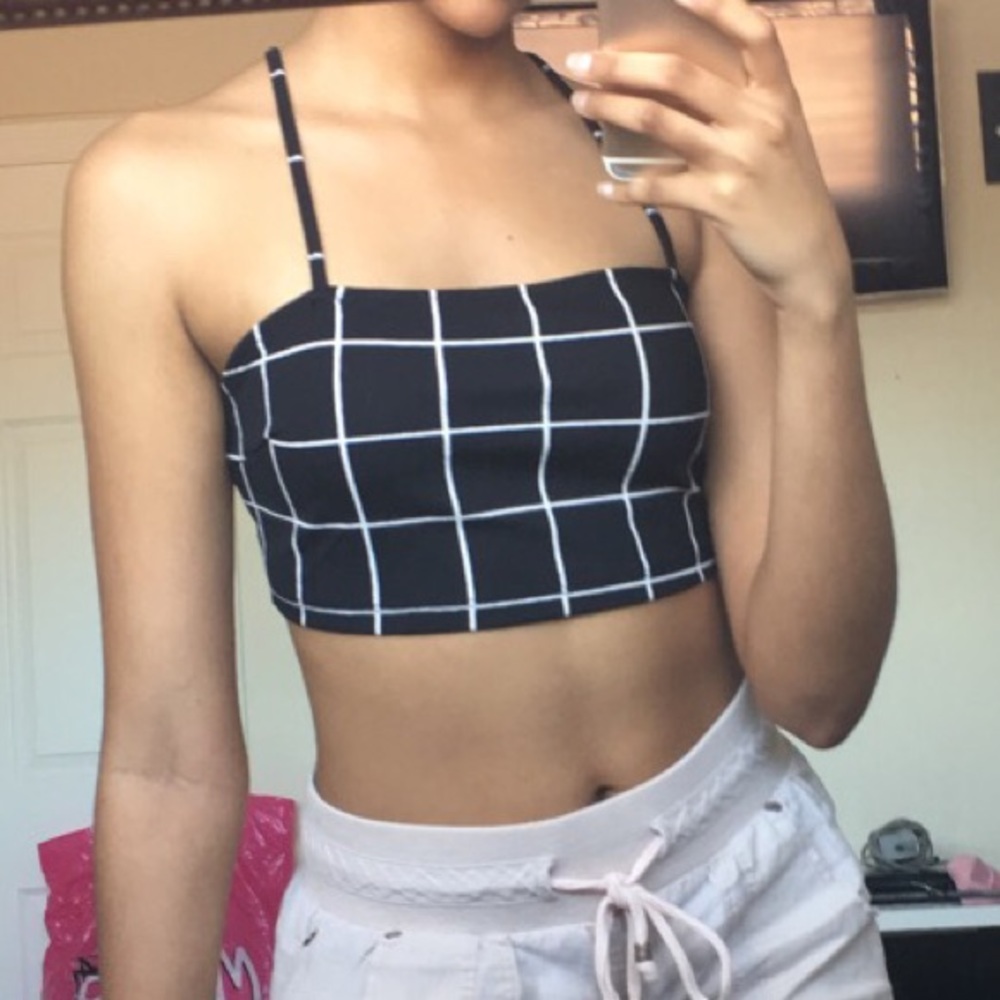 Black and White Grid Crop Top